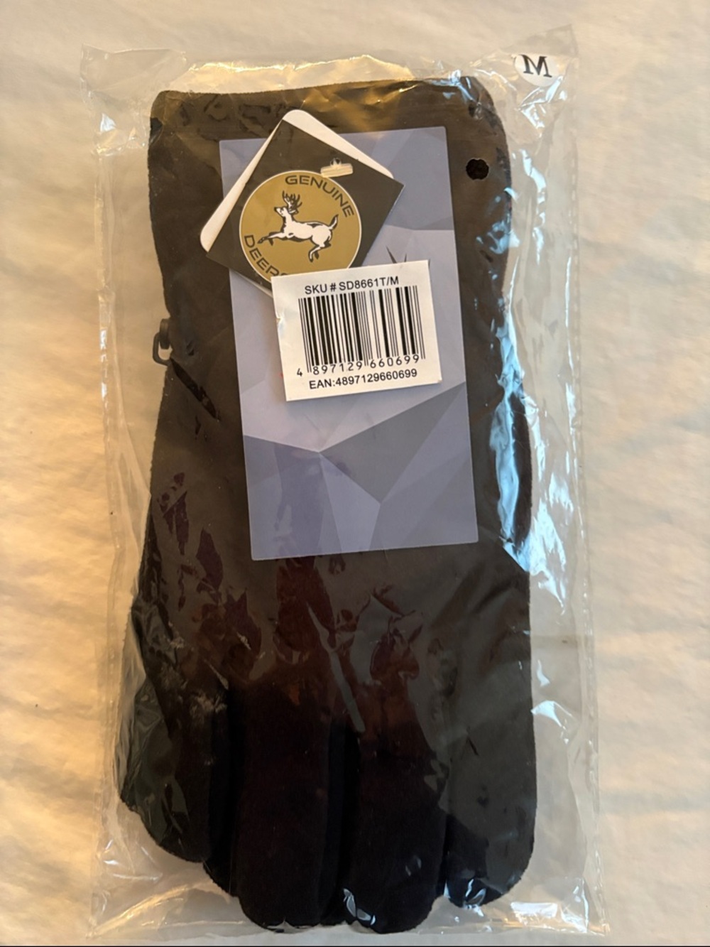 Genuine Deerskin Suede Leather Polar Fleece 3M Thinsulate™ Black Gloves  Sz M
